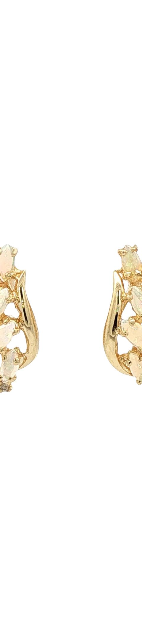 Vintage 14K Gold Stud Earrings with Opal and Cubic Zirconia